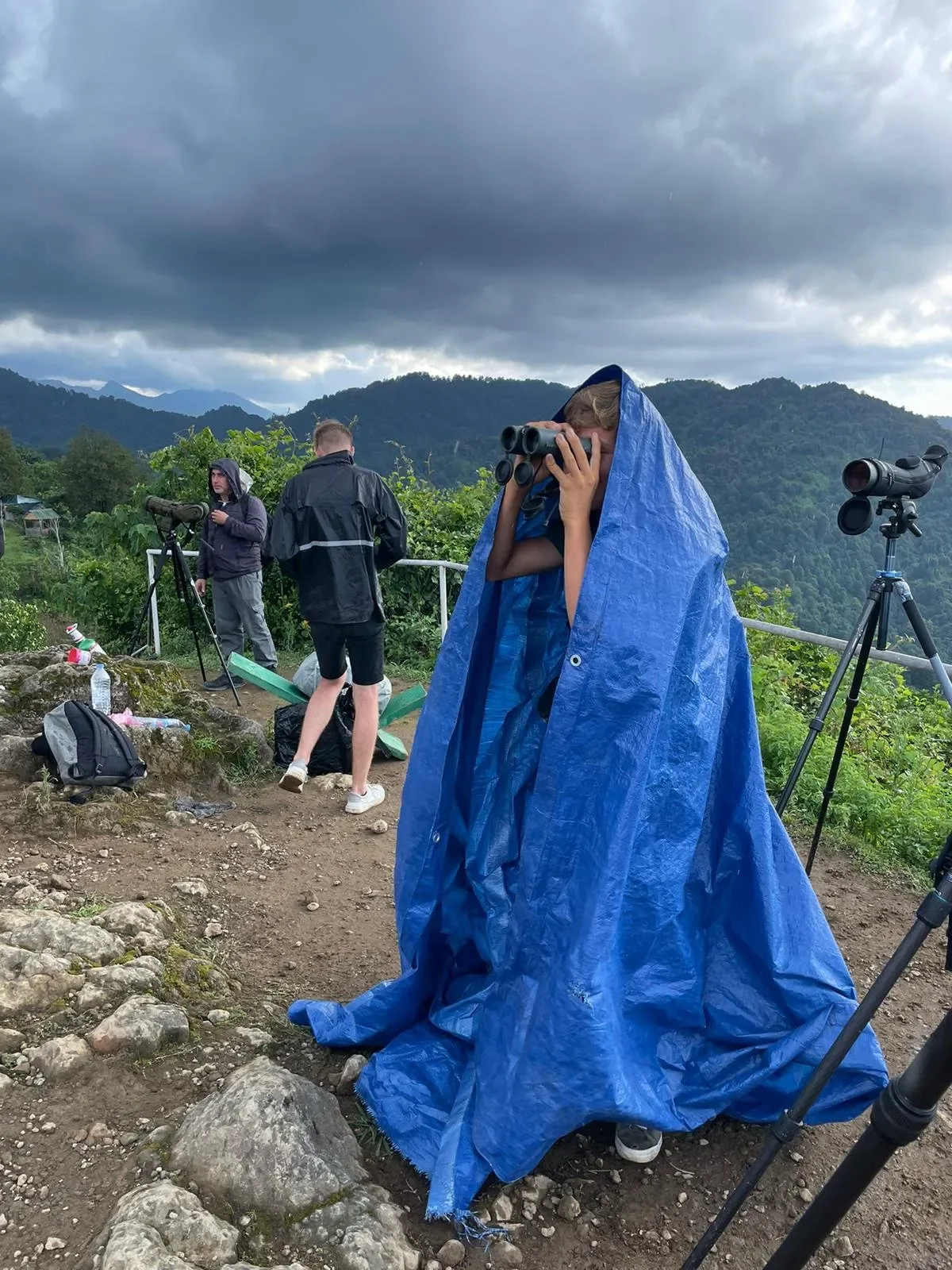 Behind-the-scenes photo from the 2023 Batumi Raptor Count autumn season