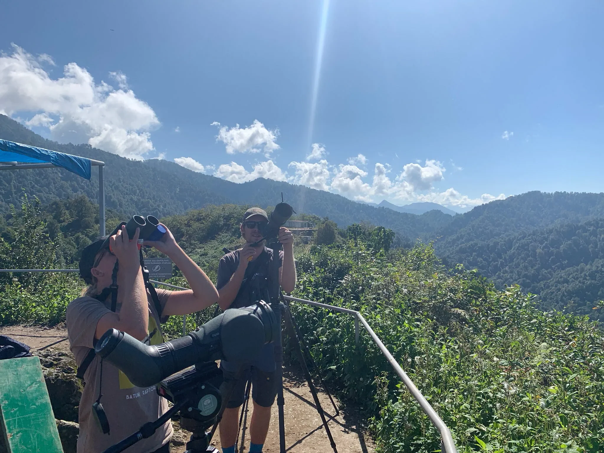 Behind-the-scenes photo from the 2019 Batumi Raptor Count autumn season