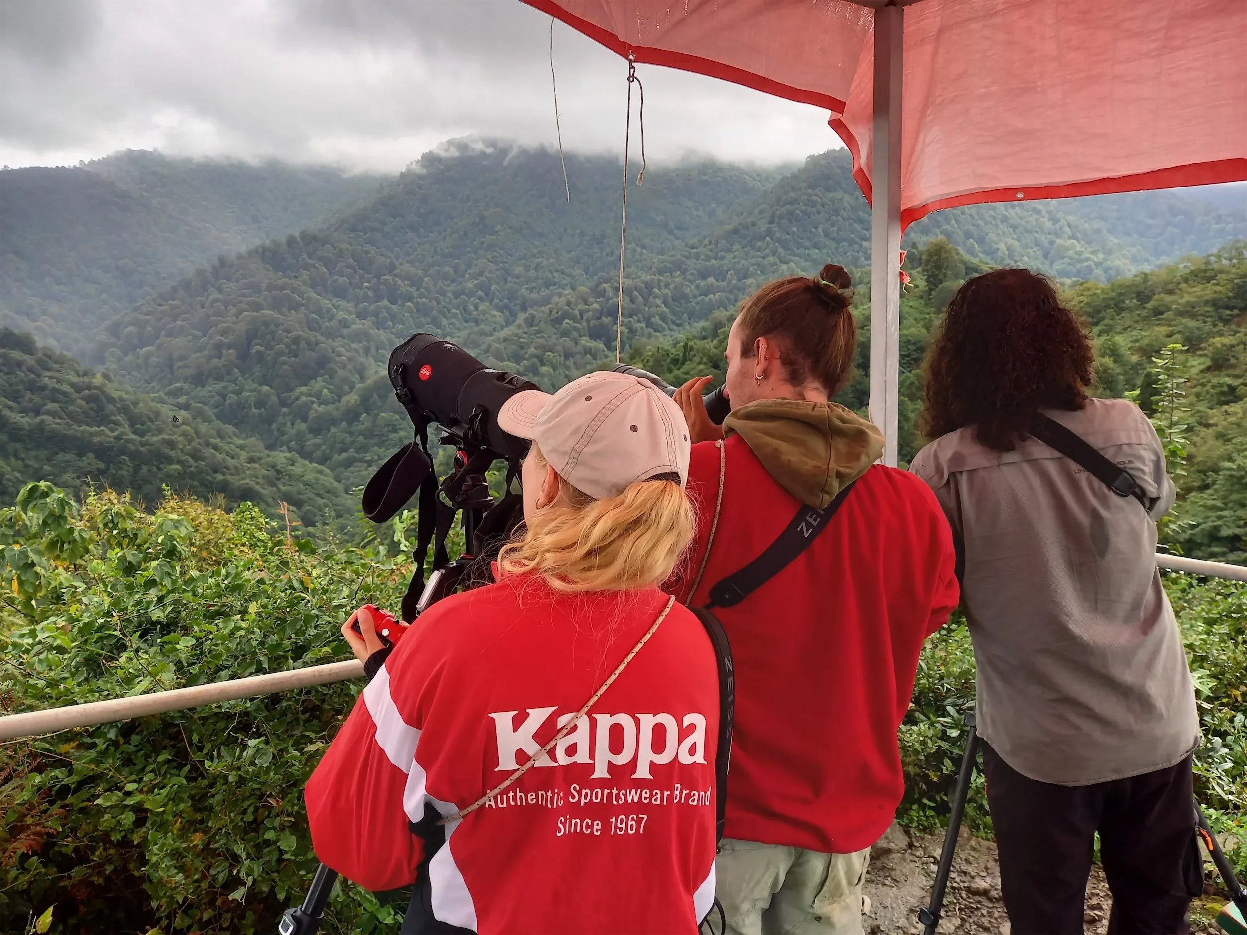 Behind-the-scenes photo from the 2024 Batumi Raptor Count autumn season