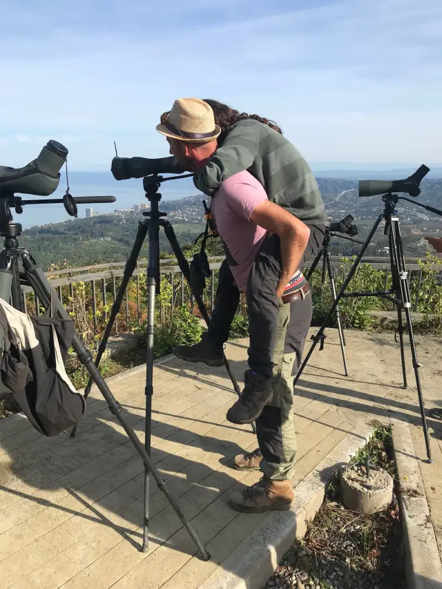 Behind-the-scenes photo from the 2021 Batumi Raptor Count autumn season