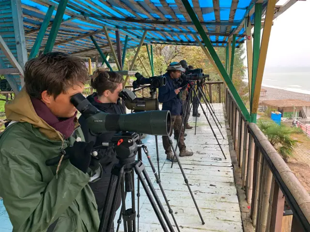 Behind-the-scenes photo from the 2021 Batumi Raptor Count autumn season