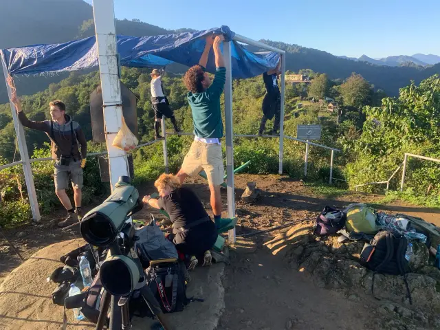 Behind-the-scenes photo from the 2024 Batumi Raptor Count autumn season