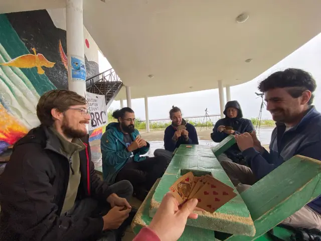 Behind-the-scenes photo from the 2024 Batumi Raptor Count autumn season