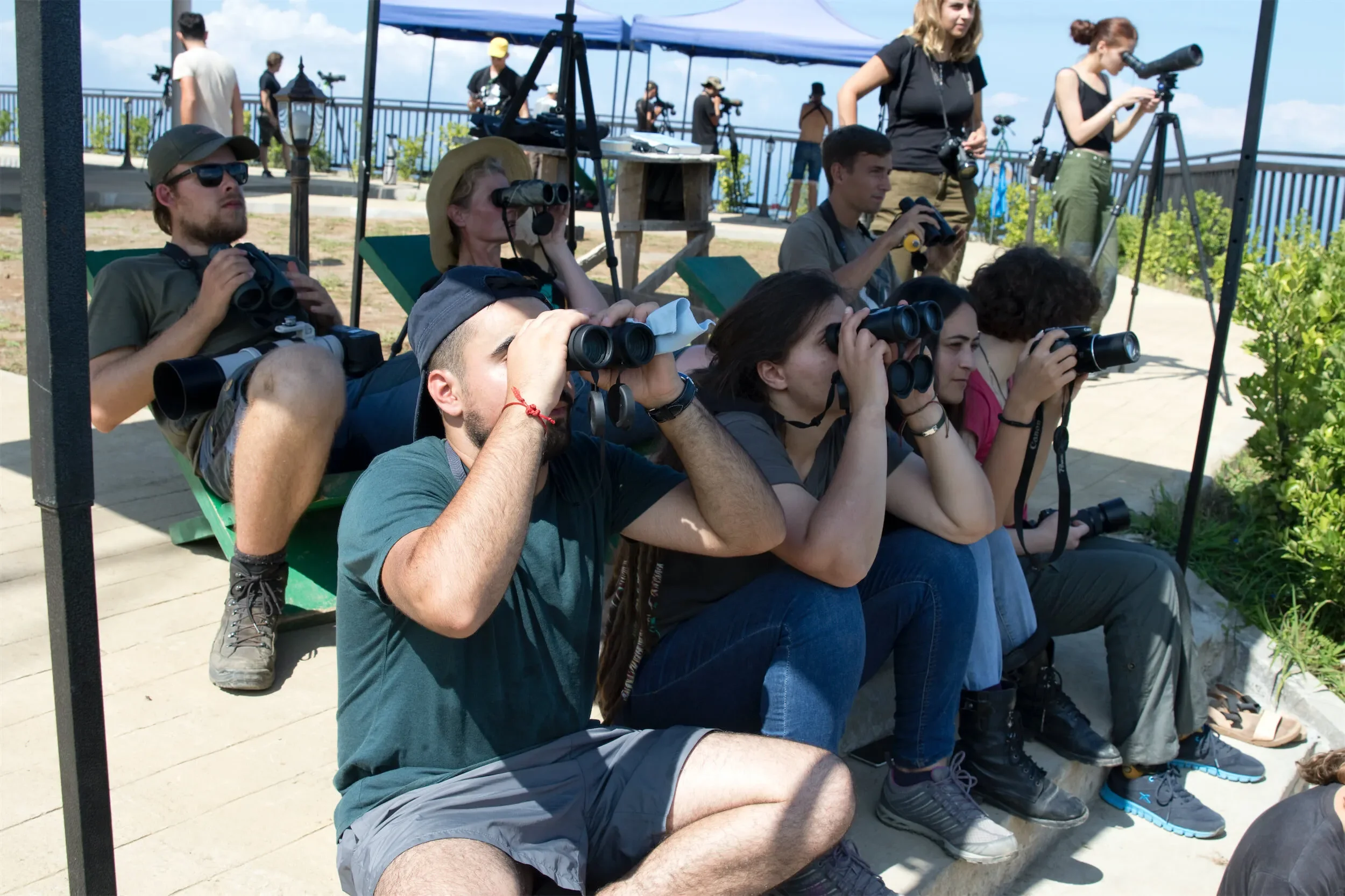Behind-the-scenes photo from the 2019 Batumi Raptor Count autumn season