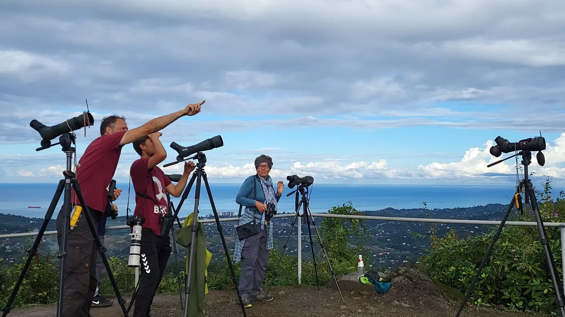 Behind-the-scenes photo from the 2024 Batumi Raptor Count autumn season