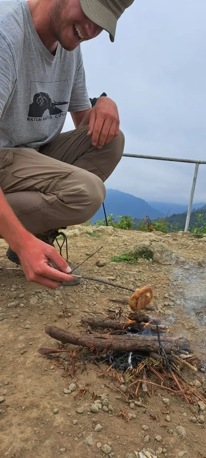 Behind-the-scenes photo from the 2023 Batumi Raptor Count autumn season