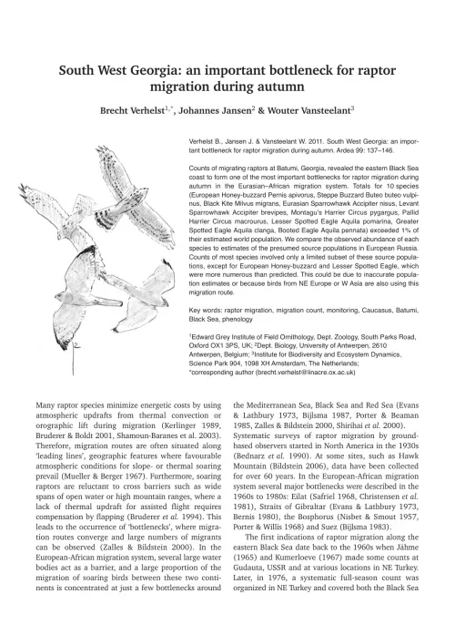 First page of “South West Georgia: an important bottleneck for raptor migration during autumn”