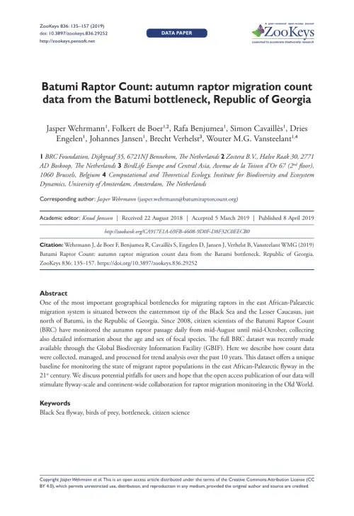 First page of “Batumi Raptor Count: autumn raptor migration count data from the Batumi Bottleneck, Republic of Georgia”